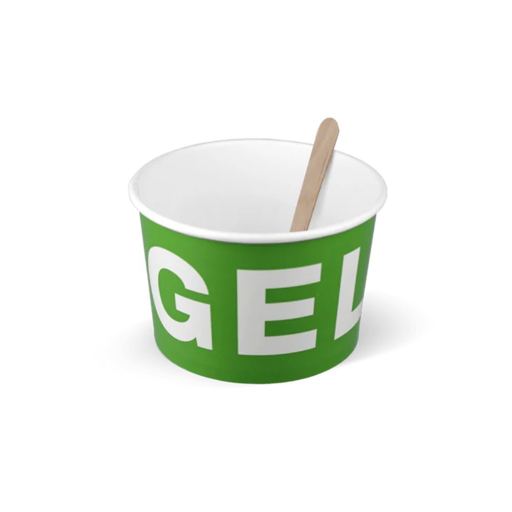 Grüner Gelato Eisbecher 360 ml / 12 oz – stabiler Kartonbecher für Eisdielen & To-Go-Service
