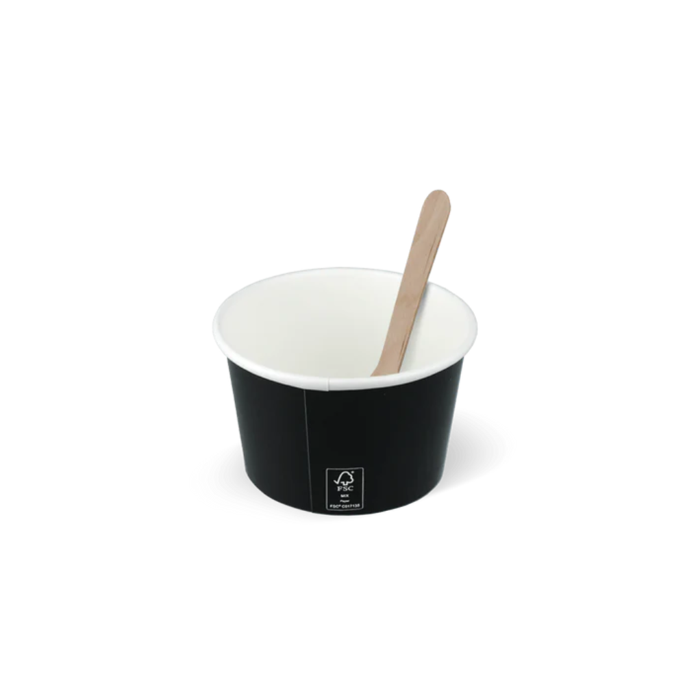 FSC-Eisbecher Schwarz 120 ml / 4 oz – nachhaltiger Kartonbecher für 1–2 Kugeln Eis, edel & hygienisch