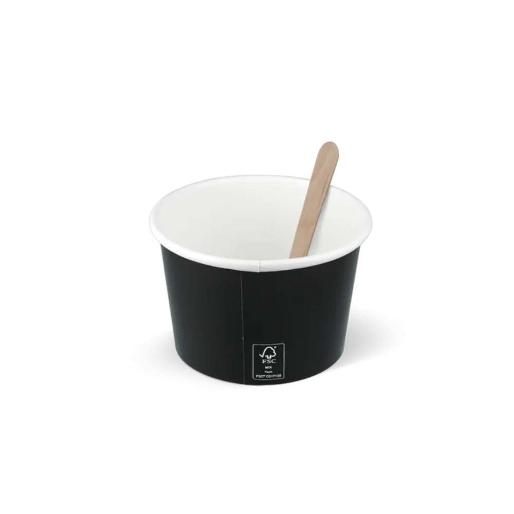 Schwarzer FSC-zertifizierter Eisbecher 240 ml – umweltfreundlicher Pappbecher für Eisdielen & To-Go-Service