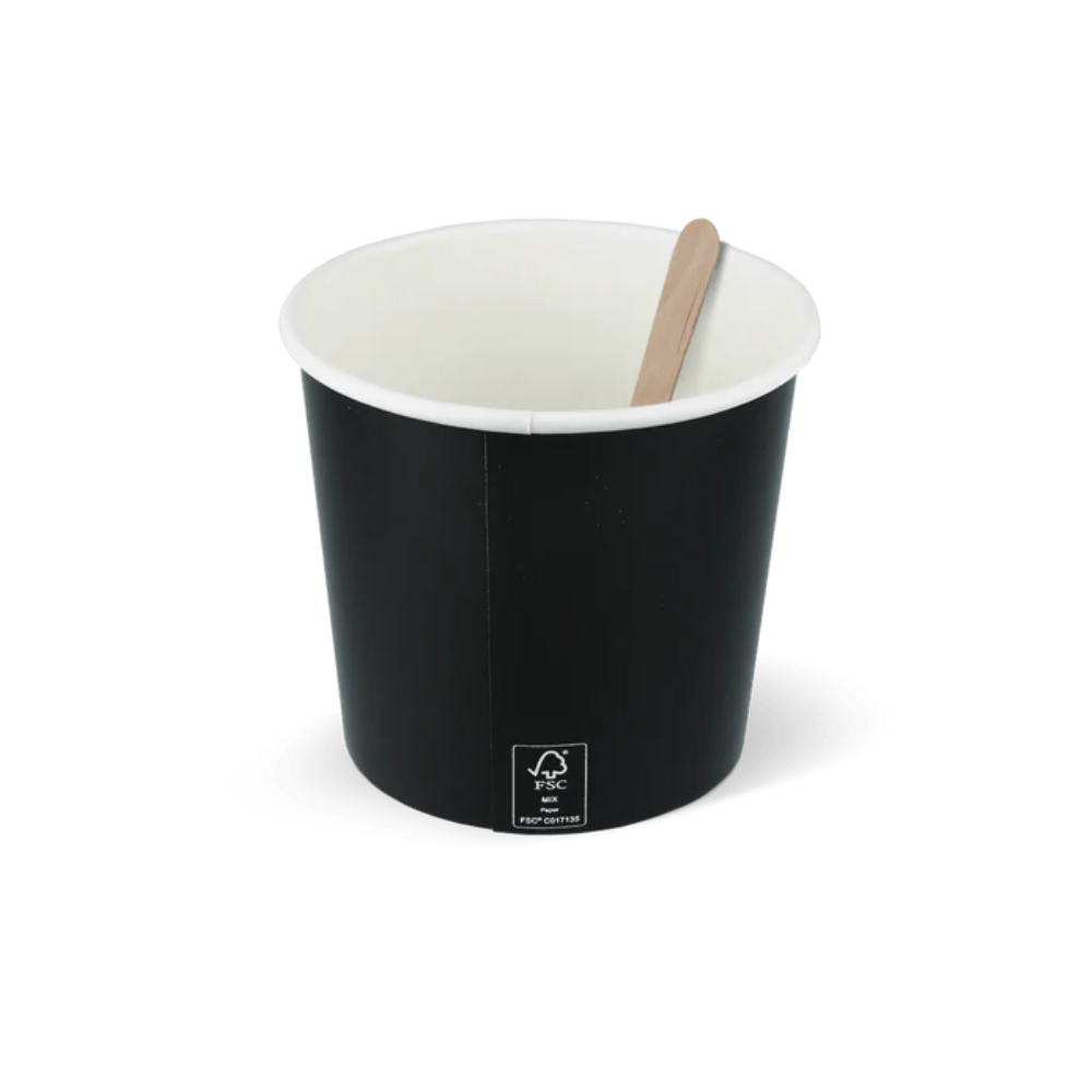 FSC-Eisbecher Schwarz 360 ml / 12 oz – nachhaltiger Kartonbecher für 4–5 Kugeln Eis, edel & hygienisch