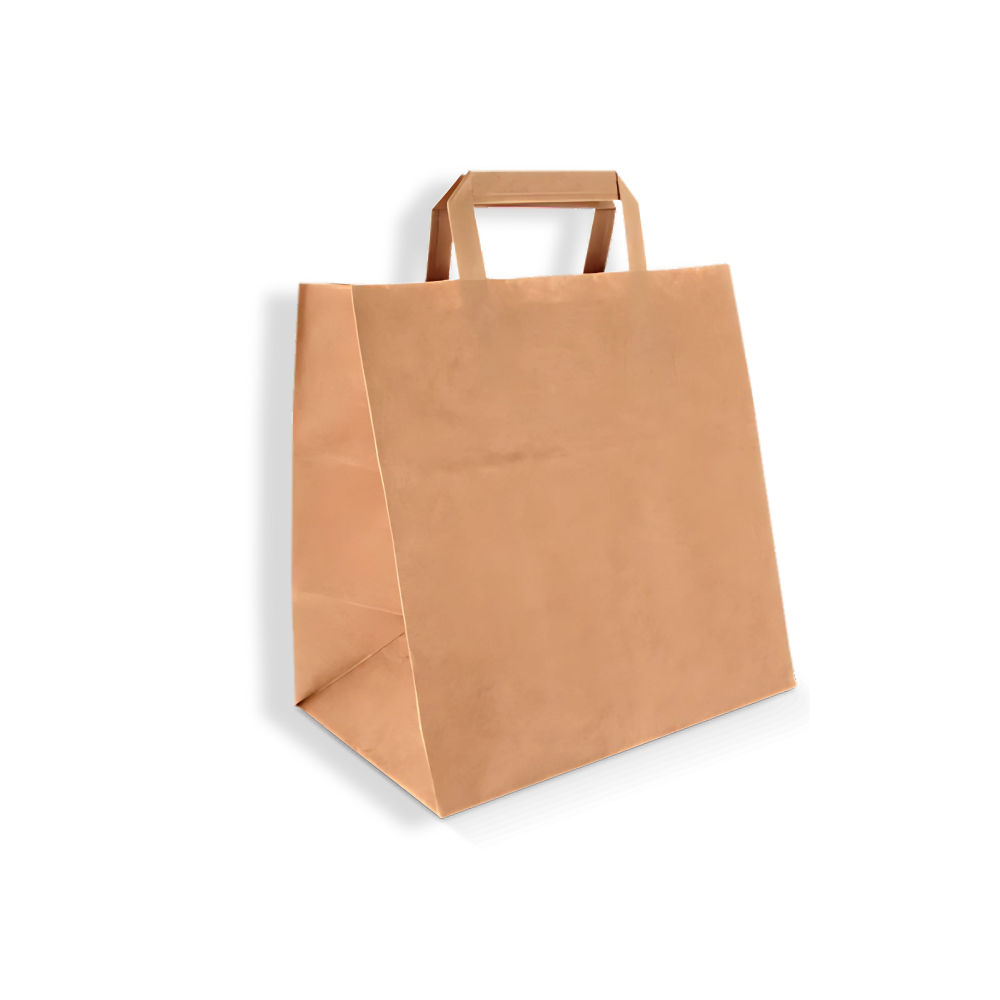 Papiertüte M 260×170×270 mm – recycelte Kraftpapier-Tragetasche mit Henkel, braun, nachhaltig für Gastronomie & Take-away