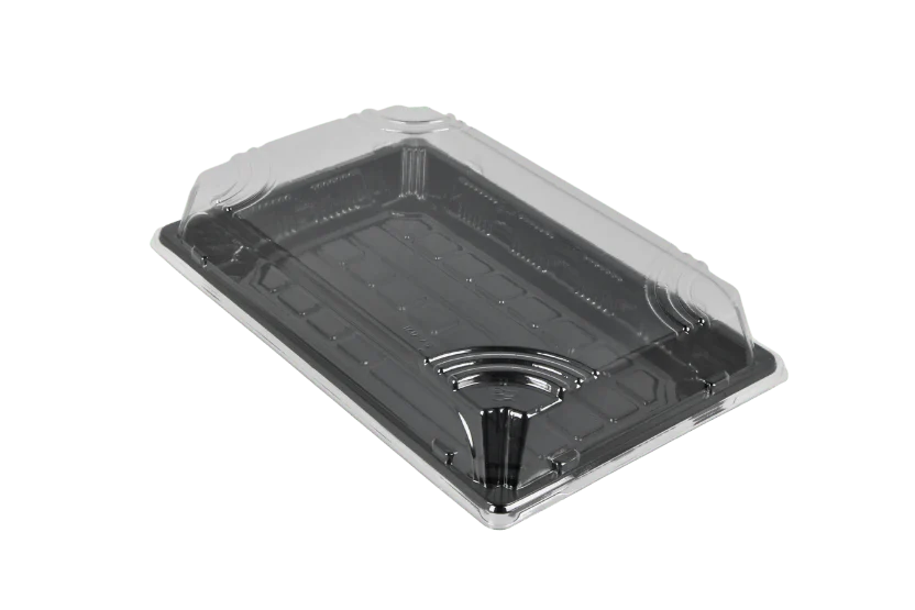 Sushi Verpackung Tray Schwarz M 215×135×20 mm – geruchsneutraler Deckel, großformatiges Tray für Nigiri, Sashimi & Maki