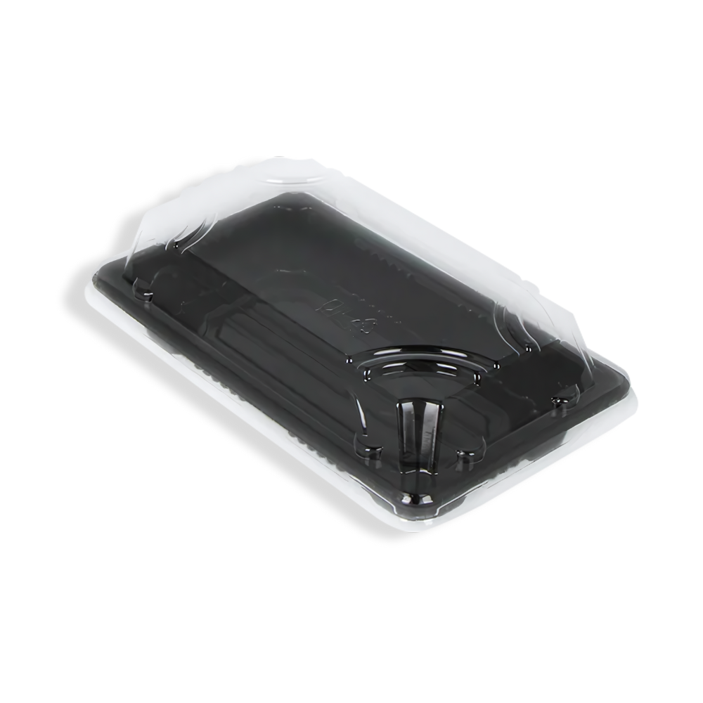 Take-Away Sushi Tray schwarz 160×90 mm mit Deckel – stilvolle & hygienische Verpackungslösung