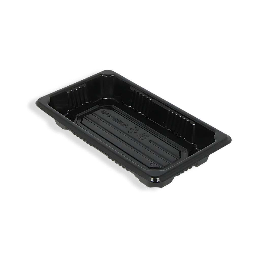 Take-Away Sushi Tray schwarz 160×90 mm mit Deckel – stilvolle & hygienische Verpackungslösung