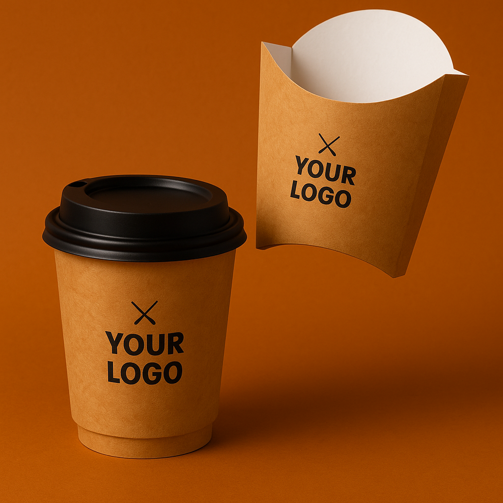 Bedruckte To-Go-Verpackungen aus Karton und Papier – kreative Beispiele für nachhaltige Verpackungsdesigns im Gastronomiebedarf von BeGreen.