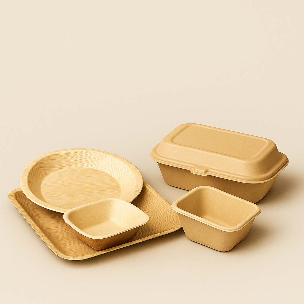 Nachhaltige Palmblatt-Schalen und Teller im Fokus – natürliche Verpackungslösung für moderne Gastronomie