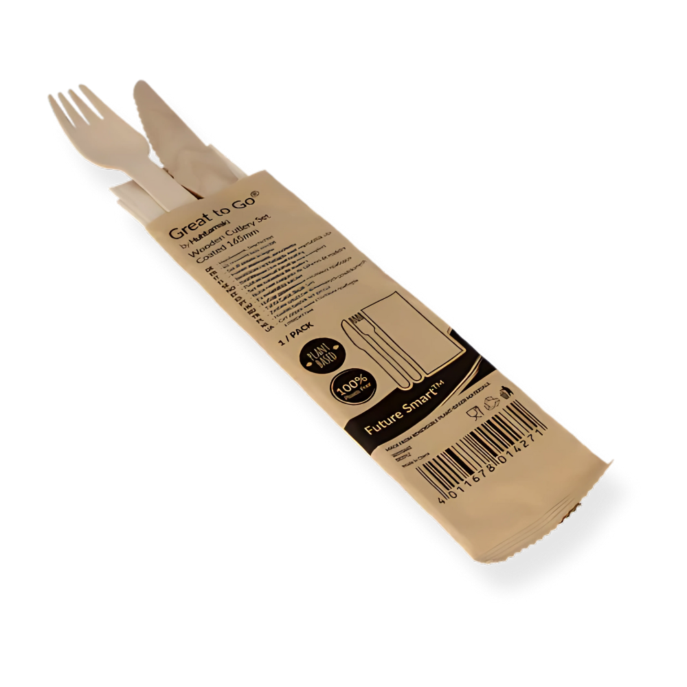 Einweg-Besteck-Set, 3in1,165mm, Holz, FSC®, Natur