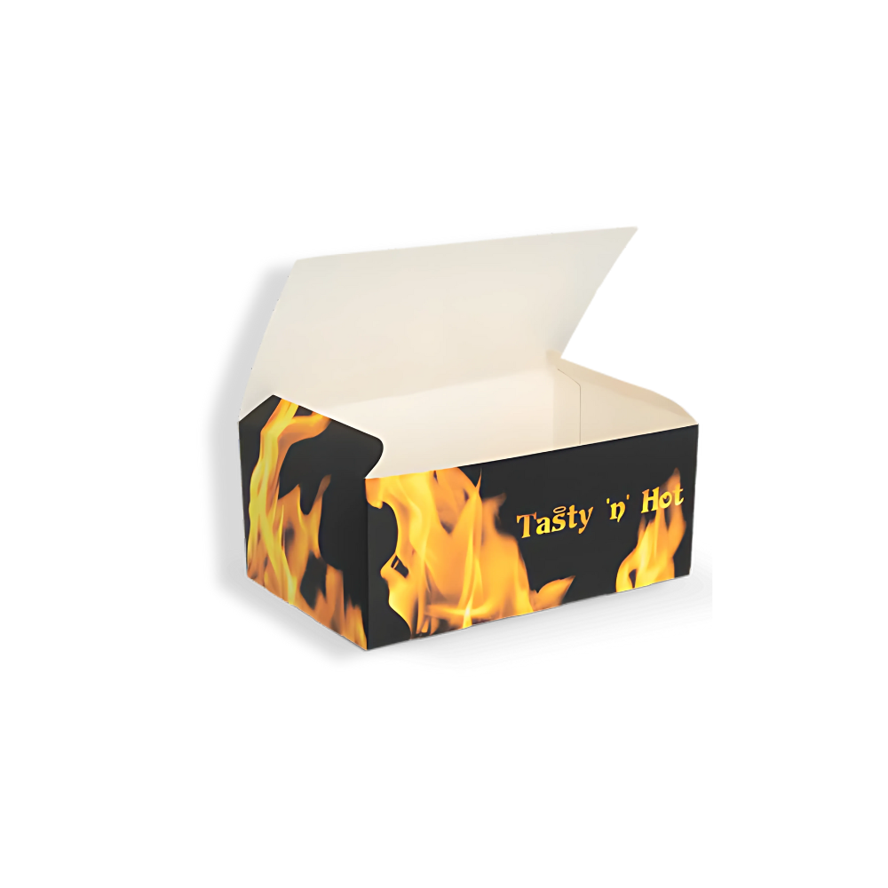 Papp-Snackbox "Fried Chicken/Tasty 'n Hot", S, 144x85x60mm, Bedruckt