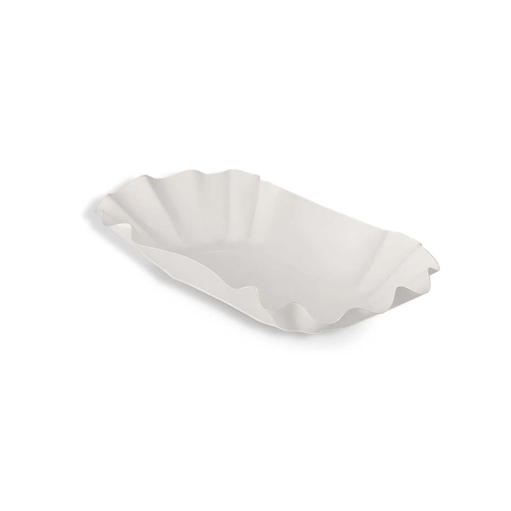 Pappschale mit Wellenrand, 220x140x37mm, Weiß