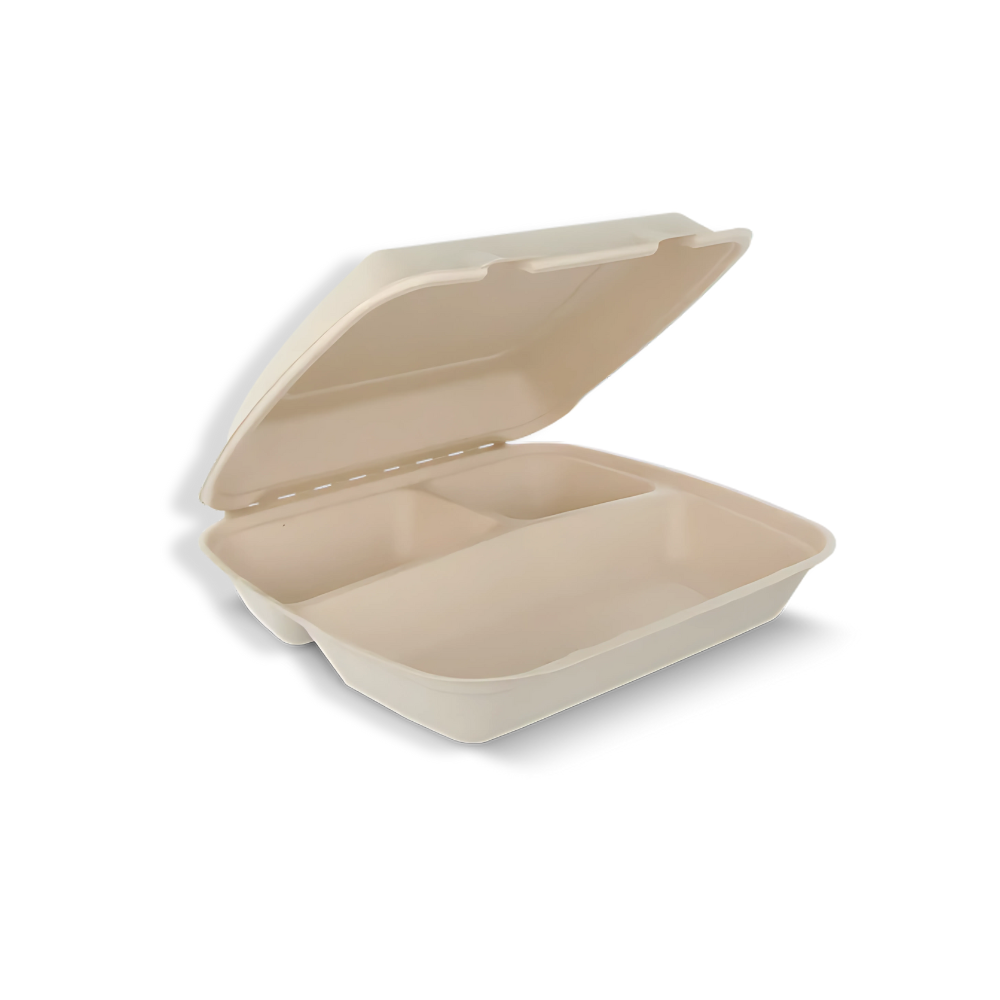 Menübox 3-geteilt M, Zuckerrohr BIO
