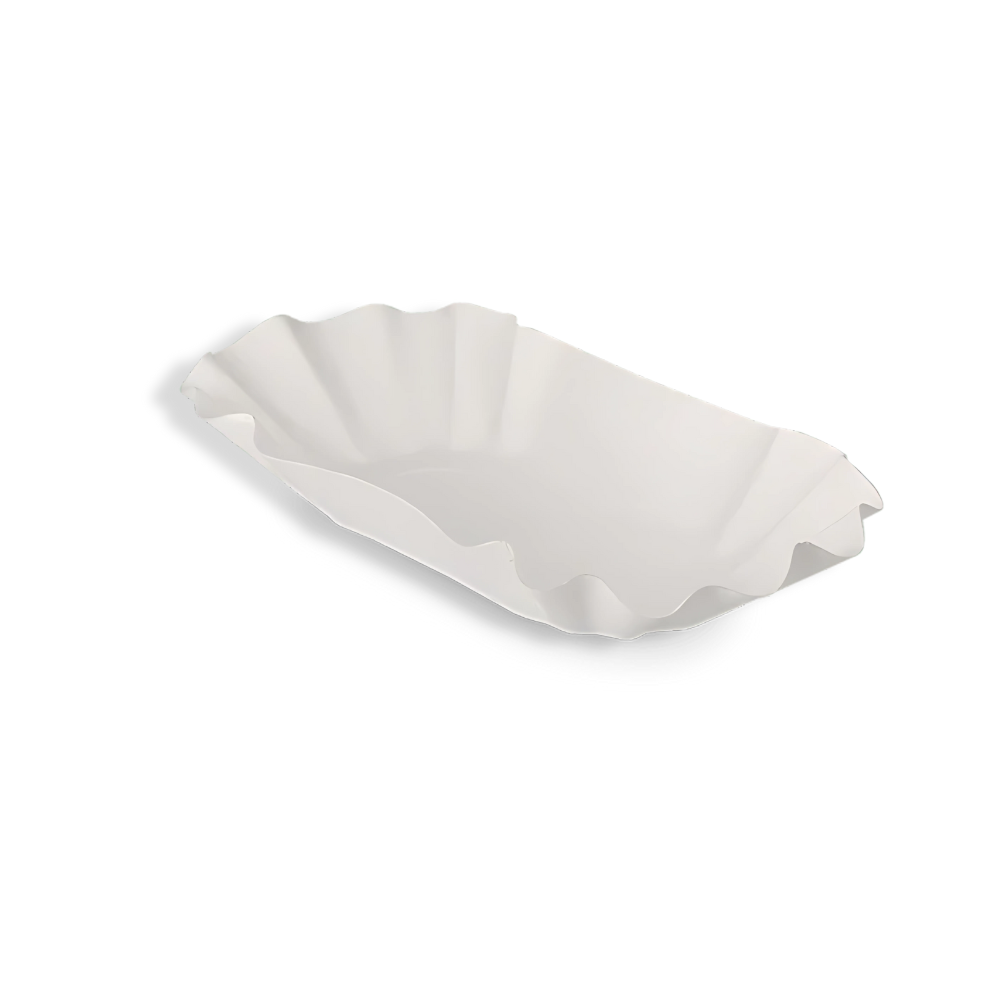 Pappschale mit Wellenrand, 200x100x32mm, Weiß