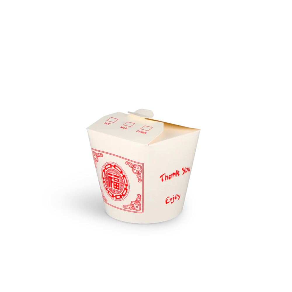 Papp-Nudelbox M, 750ml, Ø94mm, weiß mit Motiv