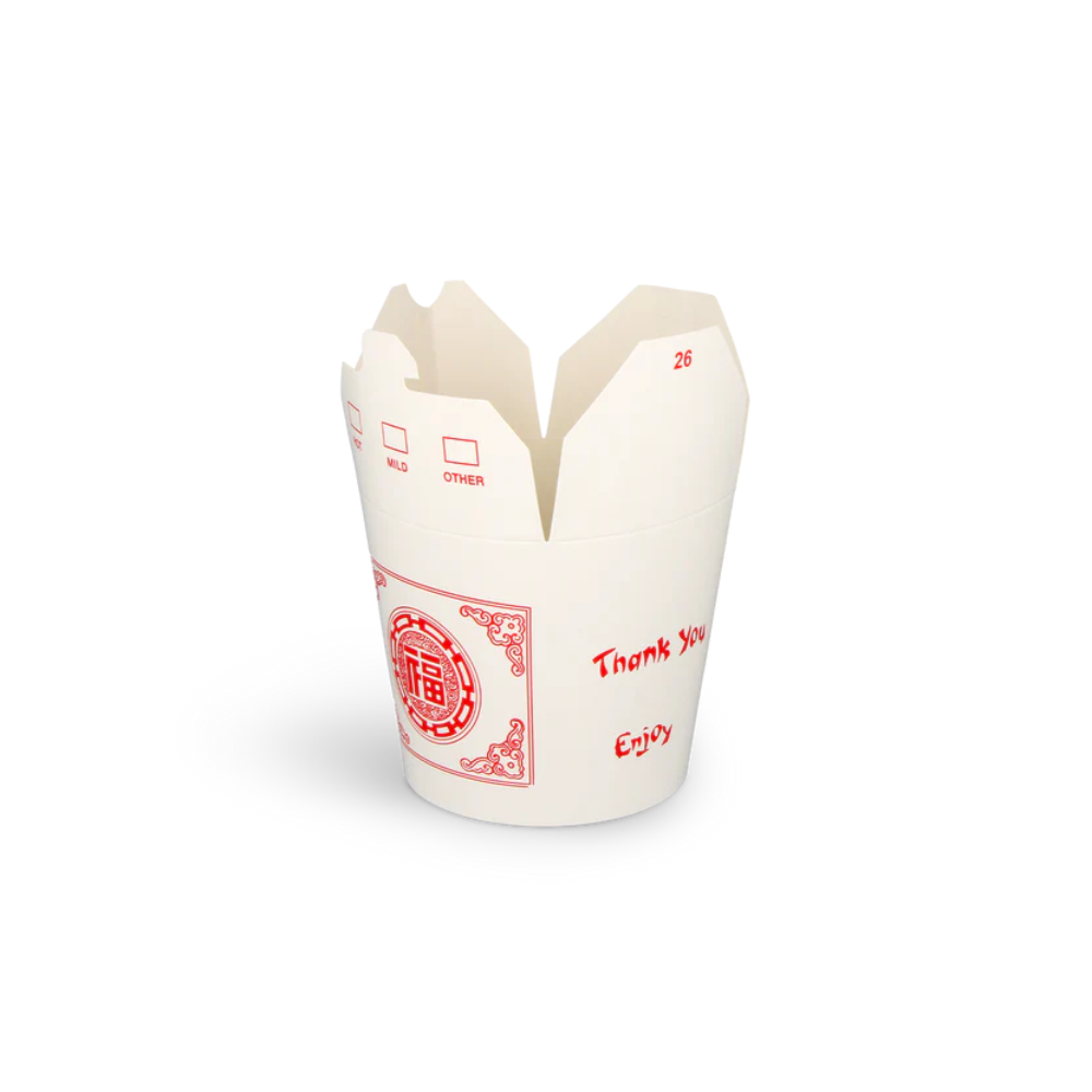 Papp-Nudelbox M, 750ml, Ø94mm, weiß mit Motiv