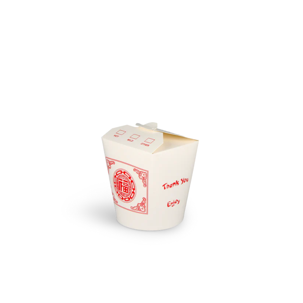 Papp-Nudelbox S, 400ml, Ø80mm, weiß mit Motiv