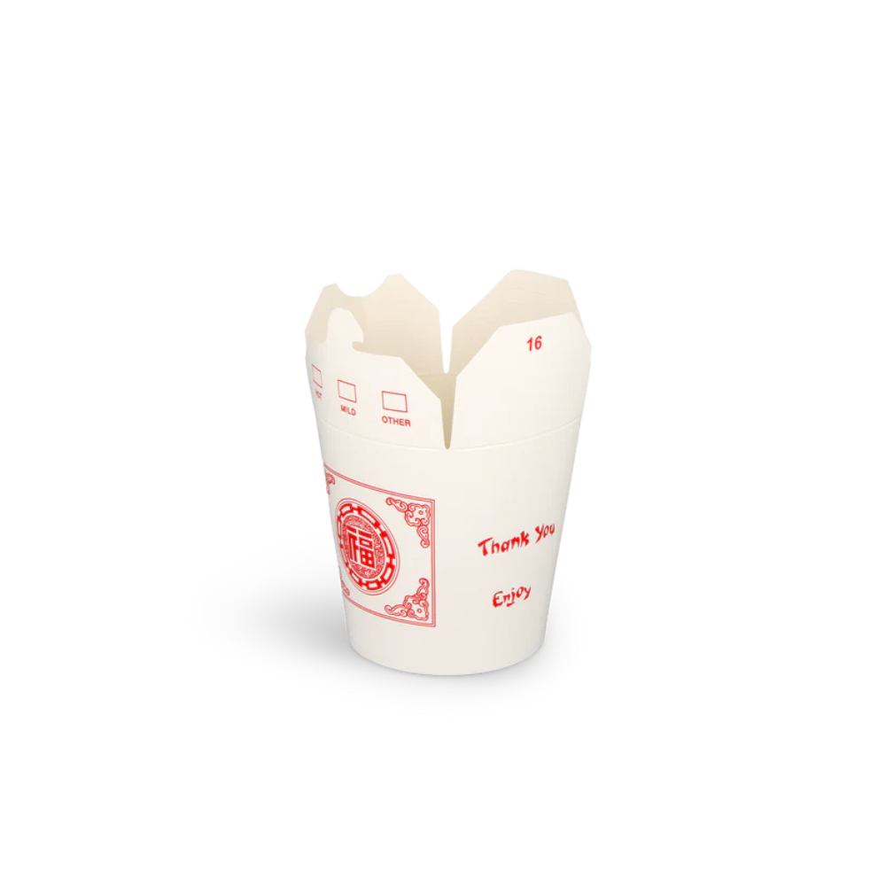 Papp-Nudelbox S, 400ml, Ø80mm, weiß mit Motiv