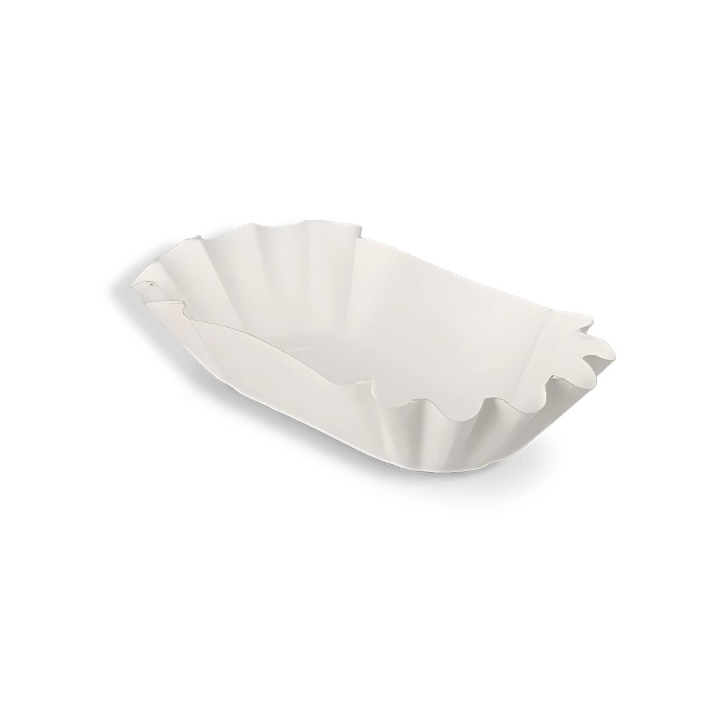 Pappschale mit Wellenrand, 170x100x30mm, Weiß