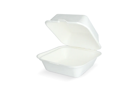 Bio Zuckerrohr (Bagasse) Burger-Box IP6 15×15.5×8.5 cm – kompostierbare, mikrowellengeeignete & fettresistente Verpackung für Burger & Snacks