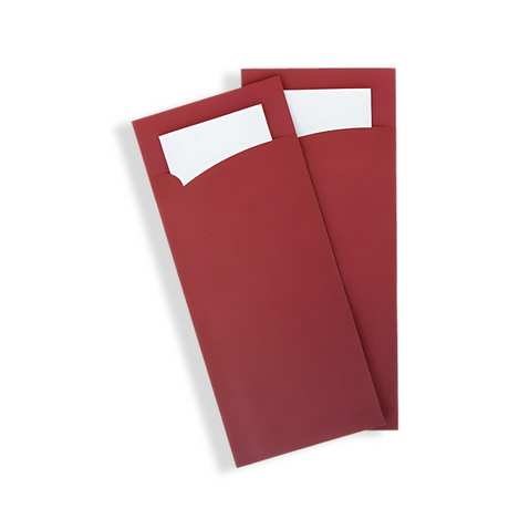 beGREEN Bestecktasche Bordeaux mit weißer Serviette – nachhaltig & plastikfrei für Gastronomie, Küchen & Take-Away