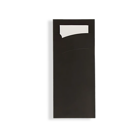 Elegante schwarze Bestecktasche mit Serviette – umweltfreundliche To-Go-Lösung für Küchen, Events & Restaurants