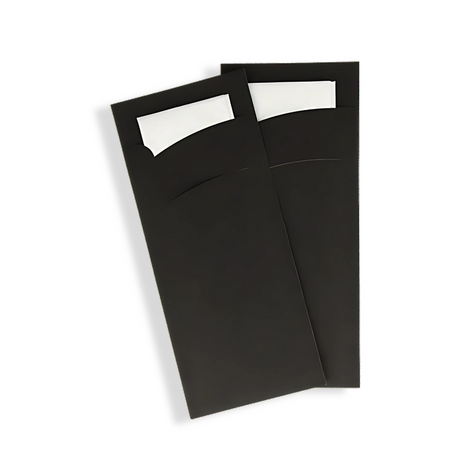 beGREEN Bestecktasche Schwarz mit weißer Serviette – nachhaltig & plastikfrei für Gastronomie, Küchen & Take-Away