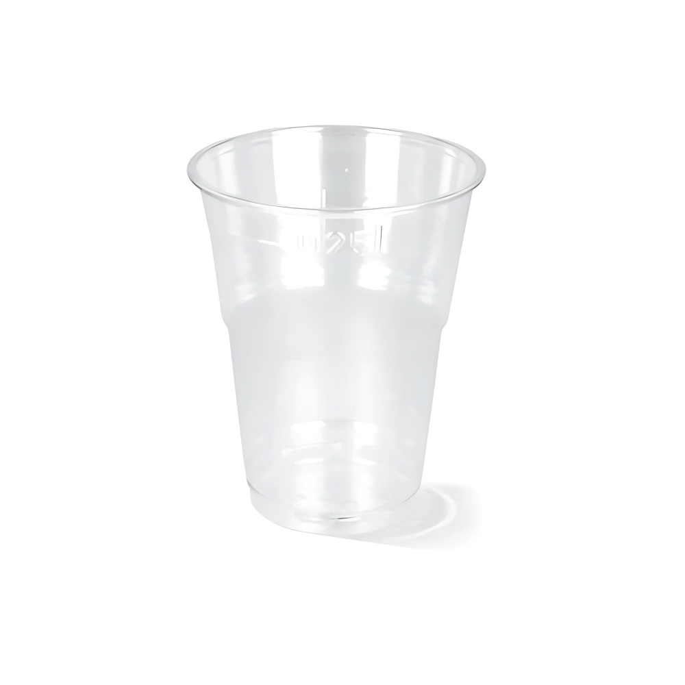 rPET Bierbecher Proppy 250 ml Ø 70 mm – transparent, leicht & stapelbar für Events, Gastronomie & Festivals