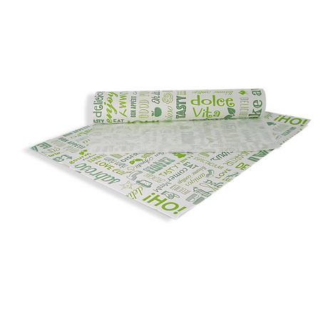 Einschlagpapier 310×380 mm FSC®-Mix, grün bedruckt – fettdicht, lebensmittelecht & kompostierbar für Burger, Sandwiches & Wraps