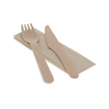 Einweg-Besteck-Set 3-in-1 Holz, 160 mm – Messer, Gabel, Serviette