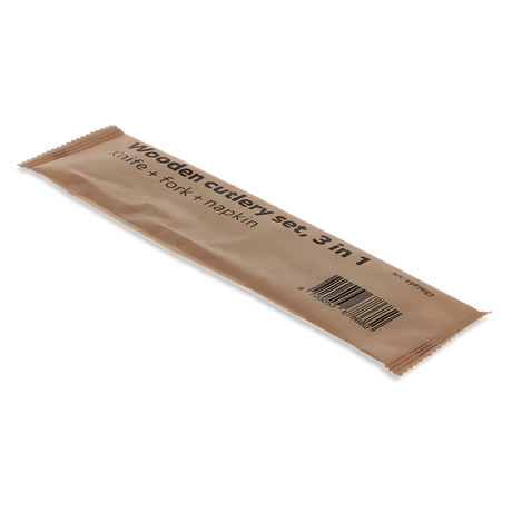 Einweg-Besteck-Set 3-in-1 Holz, 160 mm – Messer, Gabel, Serviette