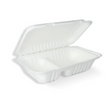 2-geteilte Menübox S Zuckerrohr BIO 500 Stk – clevere To-Go Box 230×160×65 mm mit zwei Fächern für Imbiss & Catering.