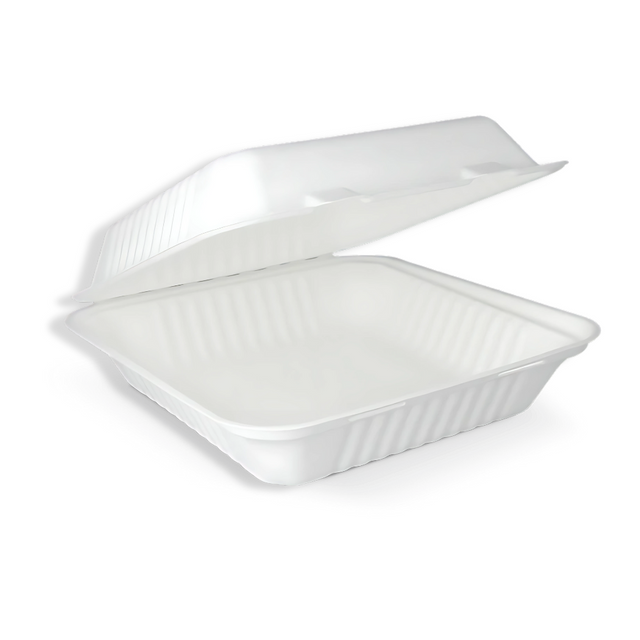 Menübox M Zuckerrohr BIO 200 Stk – geräumige To-Go Box 233×233×81 mm für Gastronomie & Lieferservice