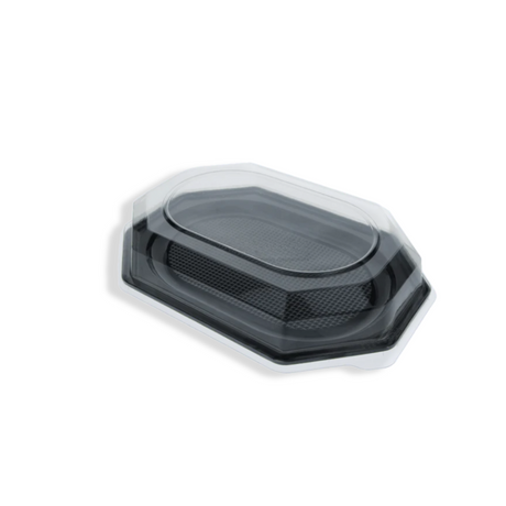 Schwarzes PET Achteck-Catering-Tablett 45×30 cm – robust & elegant für Buffets und Catering