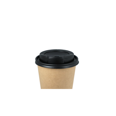 Schwarzer Deckel Ø90mm aus PS, mit Trinköffnung, sicherer Verschluss für Coffee-to-go Becher in Gastronomie