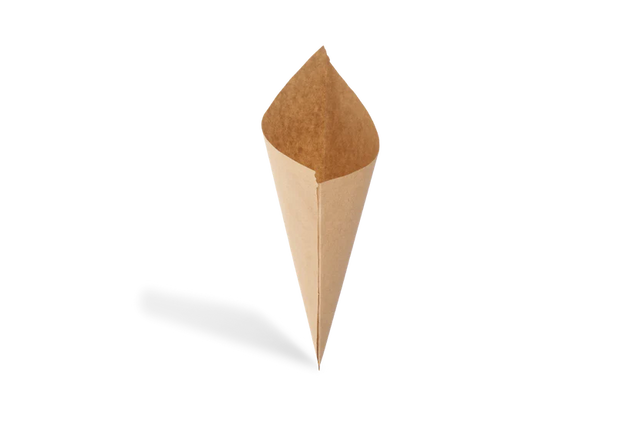 Nachhaltige Snack-Spitztüte aus Kraftpapier, kompostierbar & stabil – perfekt für Foodtrucks, Imbisse & Streetfood