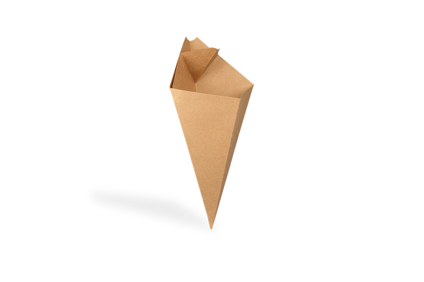 Papier-Snack-Spitztüte mit Saucenbehälter, 235x160mm, Kraftbraun