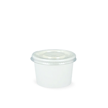 Papp-Saucenbecher 30 ml Ø 62 mm Weiß – fettdicht, lebensmittelecht & recycelbarer Portionsbecher für Dips und Saucen