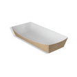 Schmale Papp-Snackschale 185×65×35 mm, außen kraftbraun, innen weiß beschichtet – ideal für längliche Snacks, kompostierbar