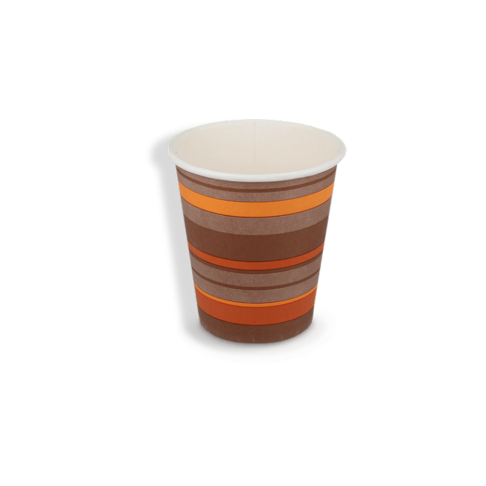 Gestreifter Pappbecher 120 ml Ø 63 mm – farbenfroh, biologisch abbaubar & recycelbar für Espresso-To-Go
