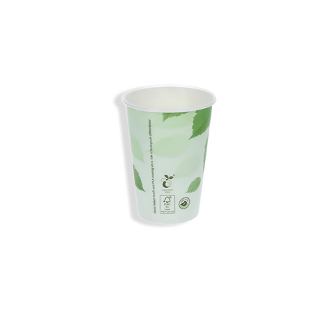 Grüner Pappbecher 180 ml Ø 70 mm mit Blatt-Muster – FSC®-Papier, biologisch abbaubar & ideal für Events und Cafés
