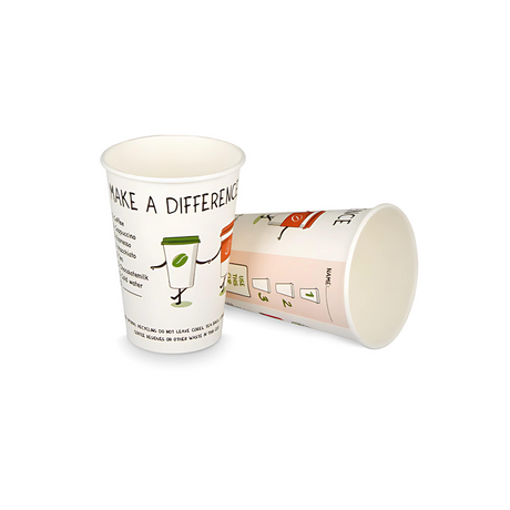 Weißer Pappbecher 180 ml Ø 70 mm, FSC®-Papier mit ökologischer Beschichtung und stilvollem Aufdruck – ideal für Automaten und Events
