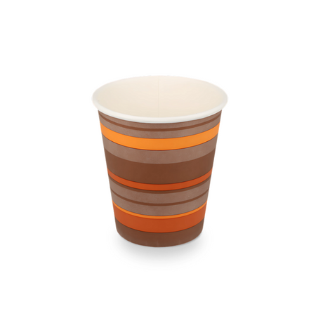 Gestreifter Pappbecher 230 ml Ø 80 mm – farbenfroh, biologisch abbaubar & recycelbar für Cappuccino-To-Go