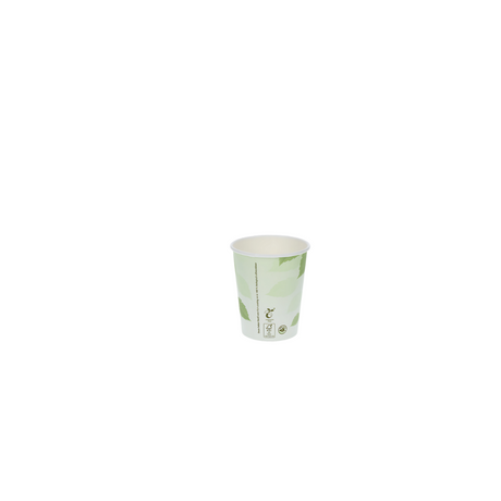 Grüner Pappbecher 230 ml Ø 80 mm mit Blatt-Muster – FSC®-Papier, biologisch abbaubar & ideal für Events und Cafés