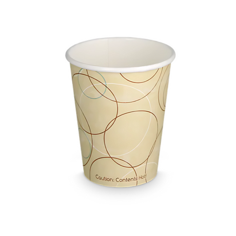 Pappbecher 300ml Ø89mm beige mit Motiv, ideal für Cappuccino, Latte Macchiato und To-Go in Gastronomie