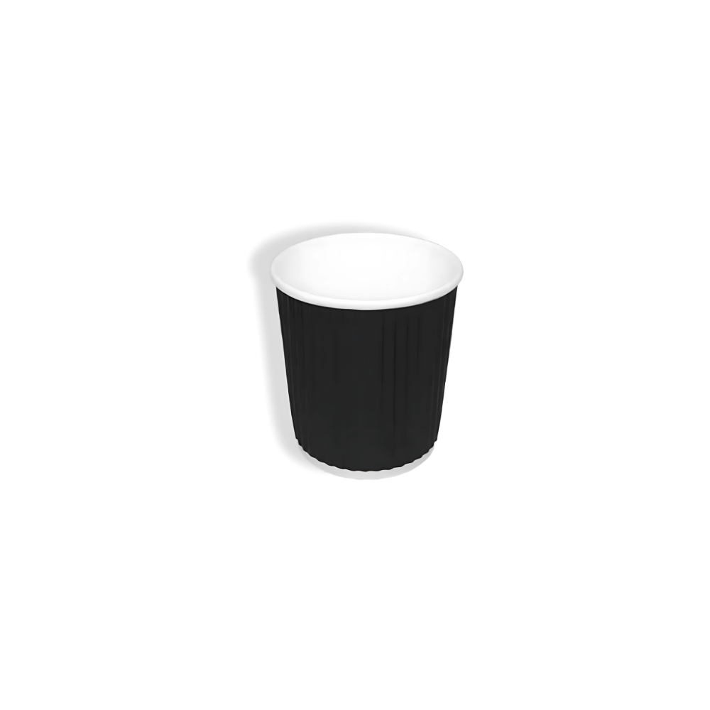 Geriffelter schwarzer Pappbecher 120 ml Ø 62 mm – doppelwandig, weniger als 5 % Kunststoff, ideal für Espresso-To-Go