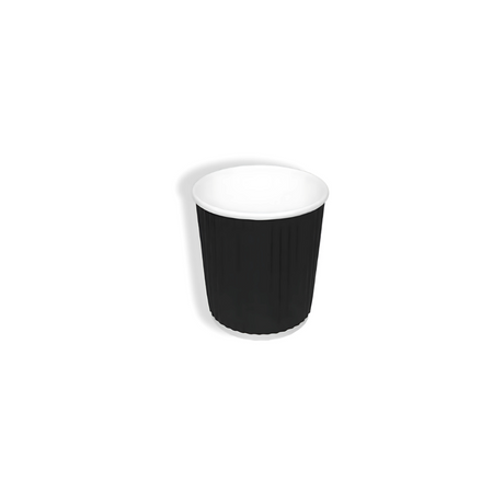 Geriffelter schwarzer Pappbecher 120 ml Ø 62 mm – doppelwandig, weniger als 5 % Kunststoff, ideal für Espresso-To-Go