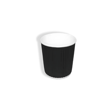 Geriffelter schwarzer Pappbecher 230 ml Ø 80 mm – doppelwandig, weniger als 5 % Kunststoff