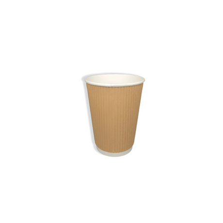 Geriffelter brauner Pappbecher 360 ml Ø 90 mm – doppelwandig, weniger als 5 % Kunststoff