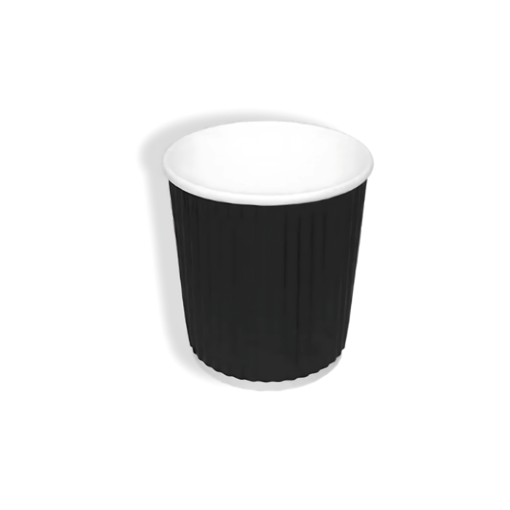 Geriffelter schwarzer Pappbecher 360 ml Ø 90 mm – doppelwandig, weniger als 5 % Kunststoff, ideal für Espresso-To-Go