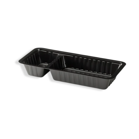 Elegante Kunststoff Snackschale 2 geteilt 203×95×30 mm – ideal für Snacks und Dips in moderner Präsentation