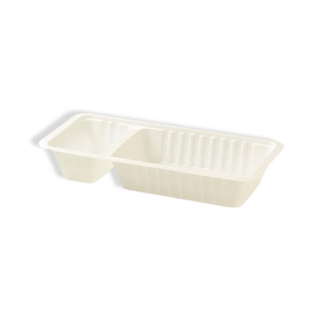 Snackschale A22 aus Kunststoff weiß, 203×95×36 mm, 2-geteilt – edle Servierschale für Gastronomie