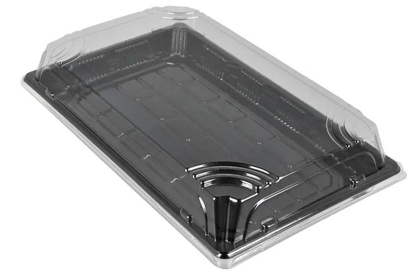 Schwarzes Sushi-Tray L mit Deckel – große Verpackungslösung für Sushi-Bars, Restaurants & Lieferdienste, perfekt für Maki, Nigiri & Sashimi